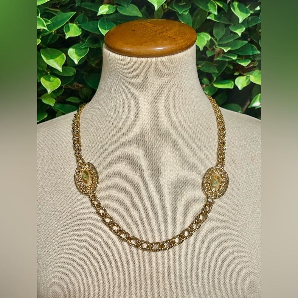 Medallion Chain Necklace 24" Gold Tone